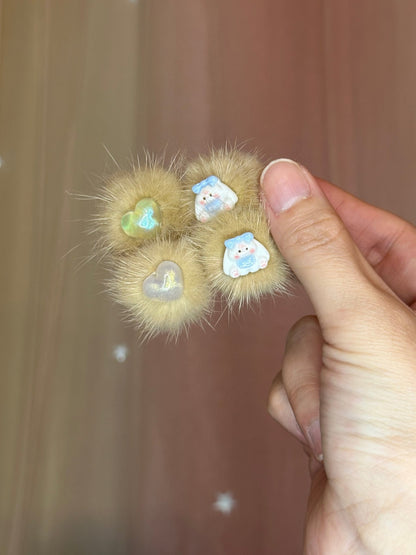 Set of 2 Handmade Kawaii Fuzzy Furry Hair Clips