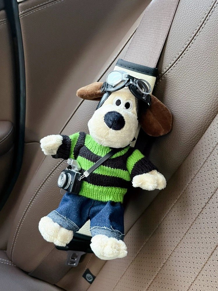 Cute Pilot Dog Seat Belt Cover Pad Green Sweater