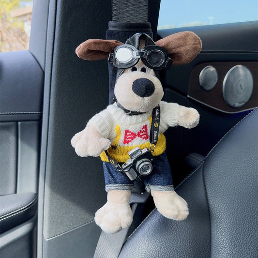 Cute Pilot Dog Seat Belt Cover Pad White Sweater